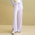 thumbnail image 3 of Floleo Womens Airy High Waisted Sun Protection Pants Slit Detail Linen Like Wide Leg Trousers(Purple,S), 3 of 5