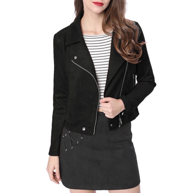 INSPIRE CHIC Women Short Soft Zip Up Faux Suede Biker Moto Jacket
