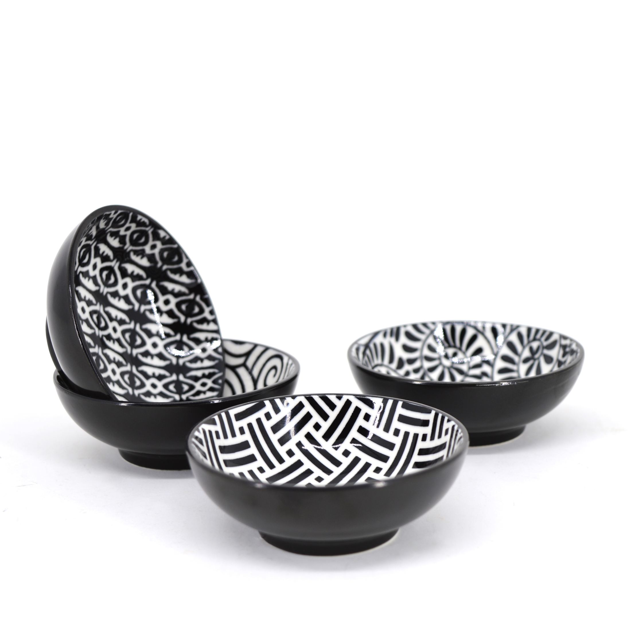 Hometrends bol à trempette mini rond 60ML, motifs assortis noir et blanc, grès