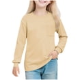 thumbnail image 2 of Cowsor Girl's Crew Neck Solid Color Sweatshirts with No Hood Casual Color Block Long Sleeve Pullover Tops, 2 of 7