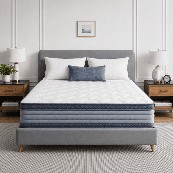 Lecuneey 12" Queen Hybrid Mattress in a Box – Cooling Memory Foam & Pocket Springs, Pressure Relief & Motion Isolation, CertiPUR-US Certified, Medium Firm Support for Back Pain Relief