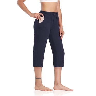 facefd Pantalon Fille Yoga Jogger Pantalon Sport Élastique Grande Poche Taille Haute Tissu Polyester Pantalon de Survêtement Droit pour Toutes Saisons Bleu Foncé TG