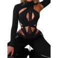 thumbnail image 2 of Wangscanis Women Slim One Piece Jumpsuit, Long Sleeve High Neck Sheer Mesh Irregular Cutout Bodysuit for Party Club, 2 of 9