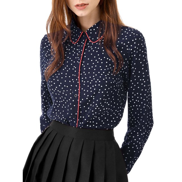 INSPIRE CHIC Chemise à Manches Longues Imprimée pour Femmes avec Passepoil Bleu P