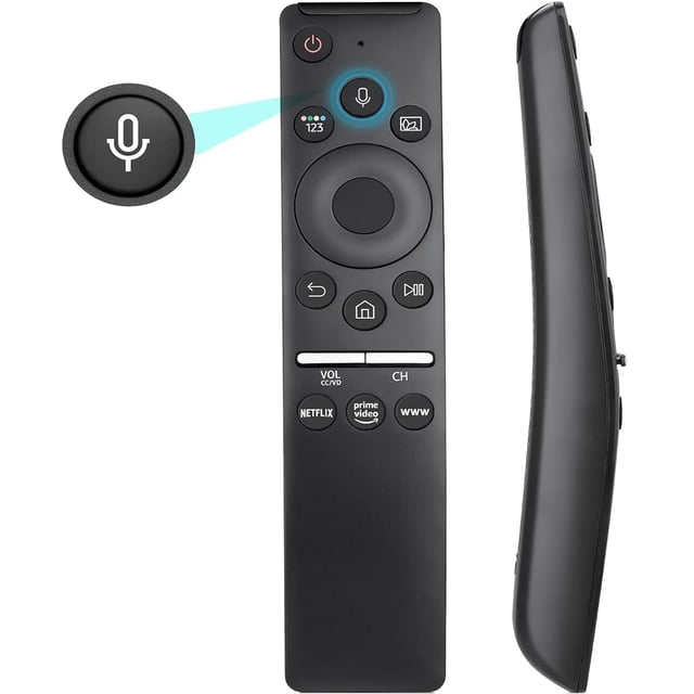 Nouvelle Télécommande Vocale BN59-01312A pour Samsung QLED UHD 4K 8K Série 8 Smart TV, Conçue pour un Jumelage et un Contrôle Vocal Fluides. Ses Fonctionnalités Incluent une Finition Noire Élégante, une Courbure Ergonomique, un Pavé de navigation central et des Boutons Dédiés pour Netflix, Prime Video et la navigation sur le web. Idéale pour les Passionnés d'Accessoires Télé.