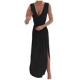 thumbnail image 2 of Gspmoly Robes pour Femmes, Mode Féminine Décontractée Angleterre Ample Sans Manches Uni Col en V Robe Longueur au Sol Robes Formelles pour Femmes jusqu'à 65 % de Rabais, 2 of 6