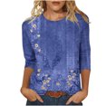 thumbnail image 1 of DPTALR T-shirt Imprimé Femme Mi-Longueur Manches 3/4 Blouse Col Rond Tops Décontractés, 1 of 5