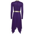 thumbnail image 4 of Hansber Robe de Louange Métallisée pour Femme à Manches Longues, Ourlet Irrégulier, Tunique, Costume de Performance, Violet, TG, 4 of 4