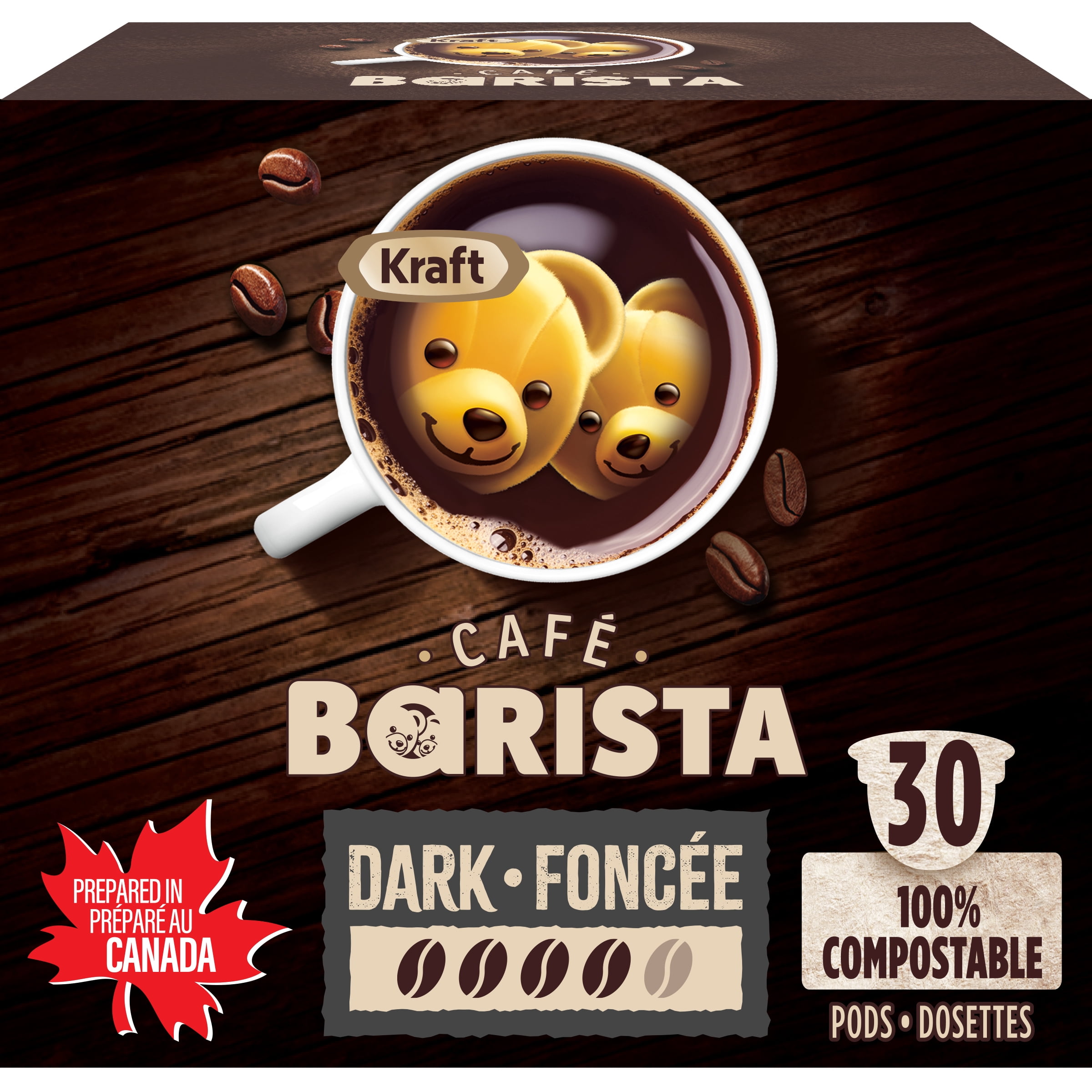 Kraft Café Barista Dark Roasted Coffee 100% Compostable Pods, 30 Pods