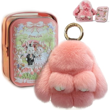 Bunny Porte-clés Lulu avec Boîte Métallique, Porte-Clés Bunnyylulu, Porte-Clés Bunny Mignon, Breloques de Porte-Clés Bunny Faites à la Main en Pompon Doux