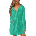 thumbnail image 1 of Short Robes for Women Plush Bathrobe Knee Length Warm Soft Lapel Spa Robe Winter House Coat with Pockets, 1 of 6