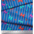 thumbnail image 3 of Soimoi Blue Modal Satin Fabric Bow & Stripe Print Fabric by Yard 42 Inch Wide, 3 of 5