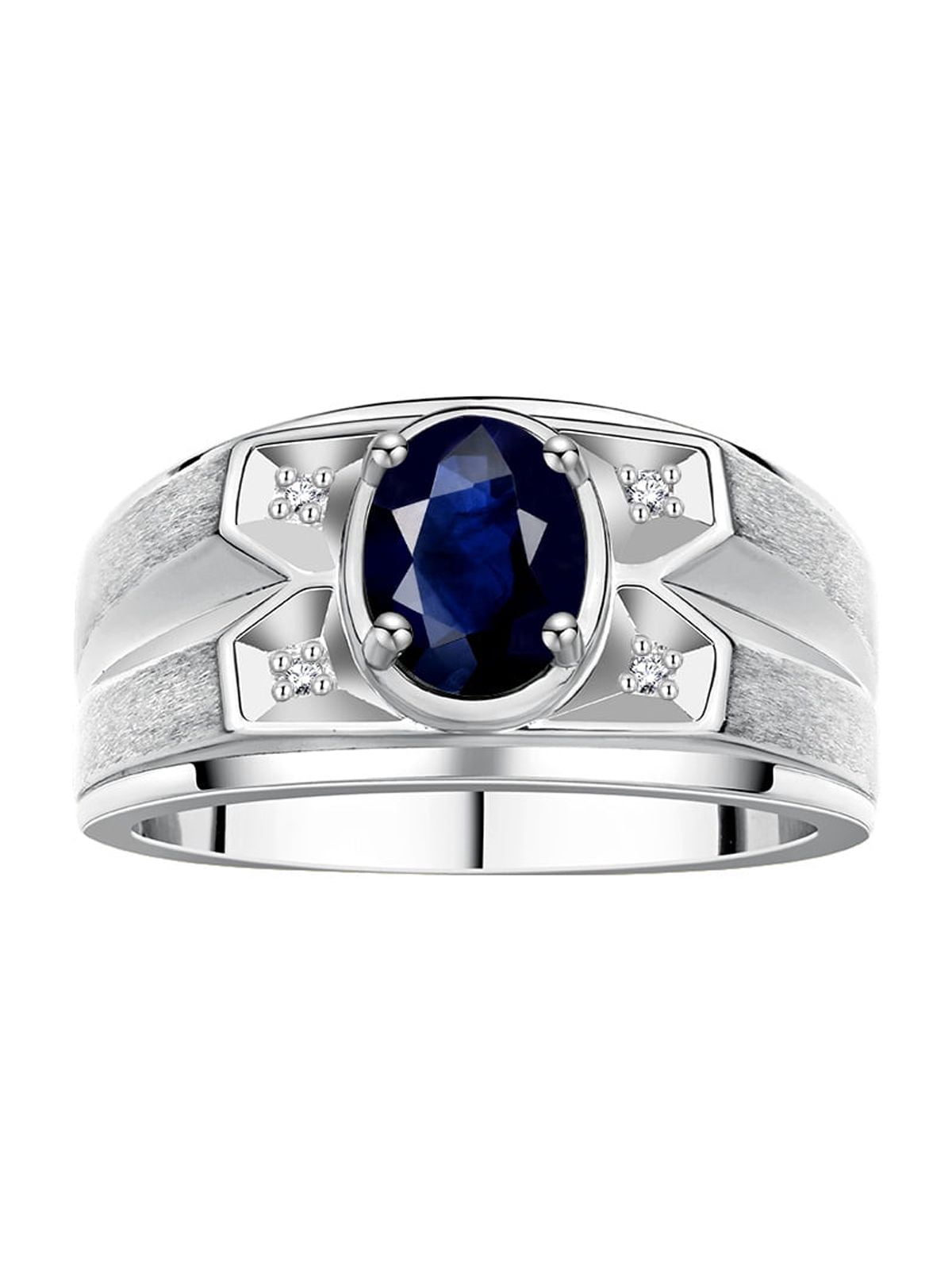 RYLOS Men's Rings Sterling Silver Rings Classic Designer Style 8X6MM Oval Gemstone &  Diamond Ring Sapphire September Birthstone Rings For Men,  Size 10