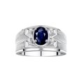 thumbnail image 1 of RYLOS Men's Rings Sterling Silver Rings Classic Designer Style 8X6MM Oval Gemstone &  Diamond Ring Sapphire September Birthstone Rings For Men,  Size 13, 1 of 7