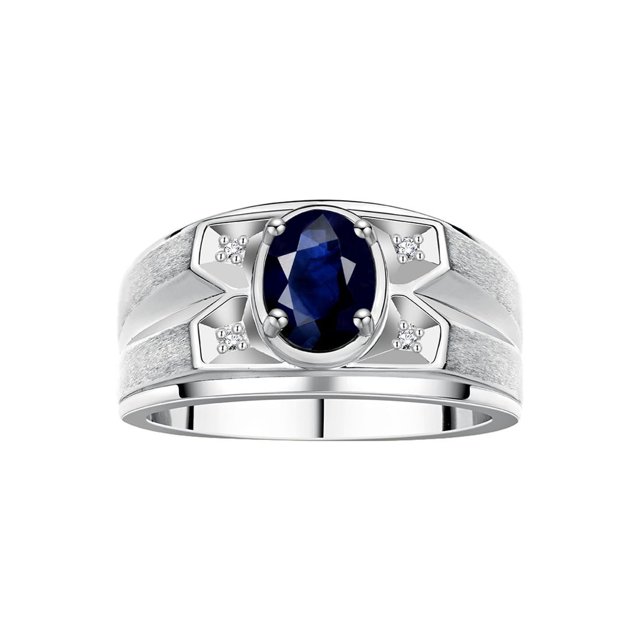 RYLOS Men's Rings Sterling Silver Rings Classic Designer Style 8X6MM Oval Gemstone & Diamond Ring Sapphire September Birthstone Rings For Men, Size 13