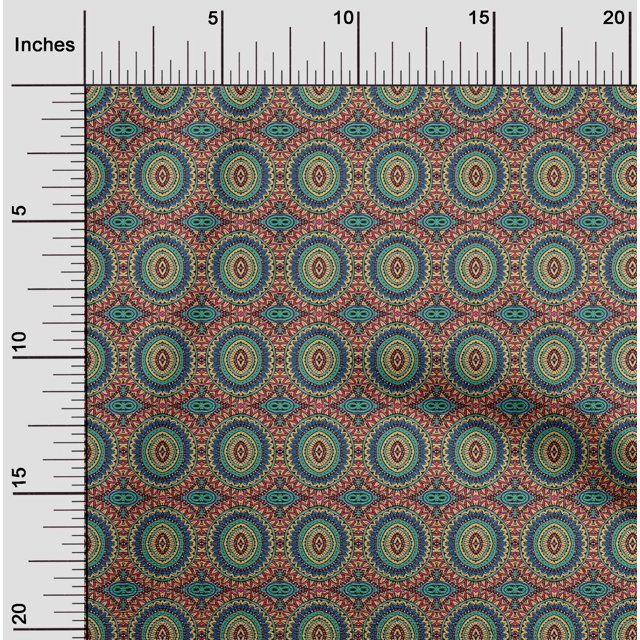 oneOone Silk Tabby Fabric Floral Mandala Block Printed Craft Fabric BTY 42 Inch Wide