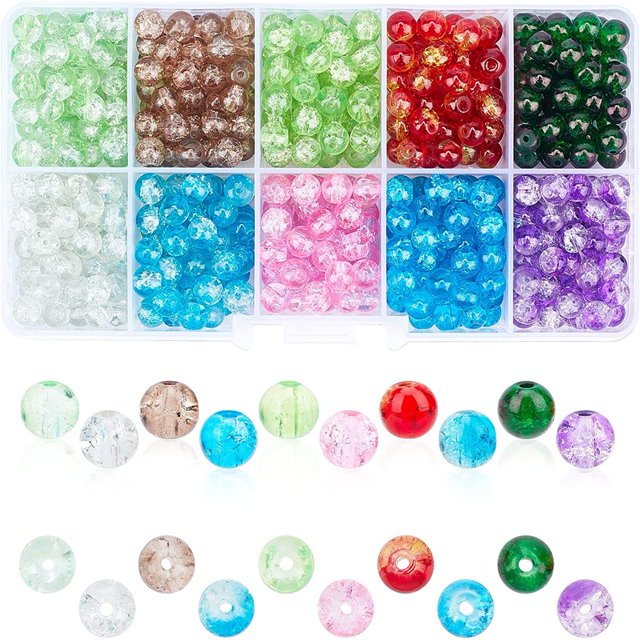 CHUANK 100pcs 10 Color Crackle Glass Beads 10mm Handcrafted Lampwork Round Crystal Beads Bulk