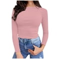 thumbnail image 1 of Dealovy Long Sleeve Shirts for Women Ribbed Knit Soft Crew Neck Basic Tight Tops Solid Casual Going out Tees, 1 of 5