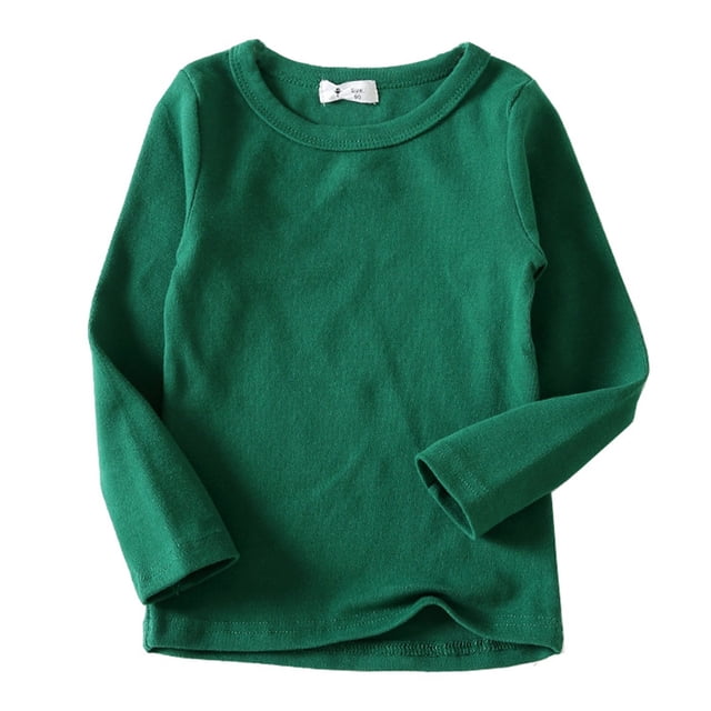 T-shirts Filles Bébé Garçon Fille Col Rond Manches Longues Doux Hauts Unis Vert Foncé 9-10 Ans