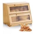 thumbnail image 1 of VEVOR Double Layer Bread Box for Kitchen Counter Bamboo Storage Container Natural, 1 of 9
