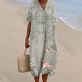 thumbnail image 2 of TJAZFJPA Robe Charleston Mode Femme Été Style Plage Imprimée Col en V Manches 5/4 Robe Décontractée (1) Robes en Cuir pour Femmes Robes d'Hiver, 2 of 5