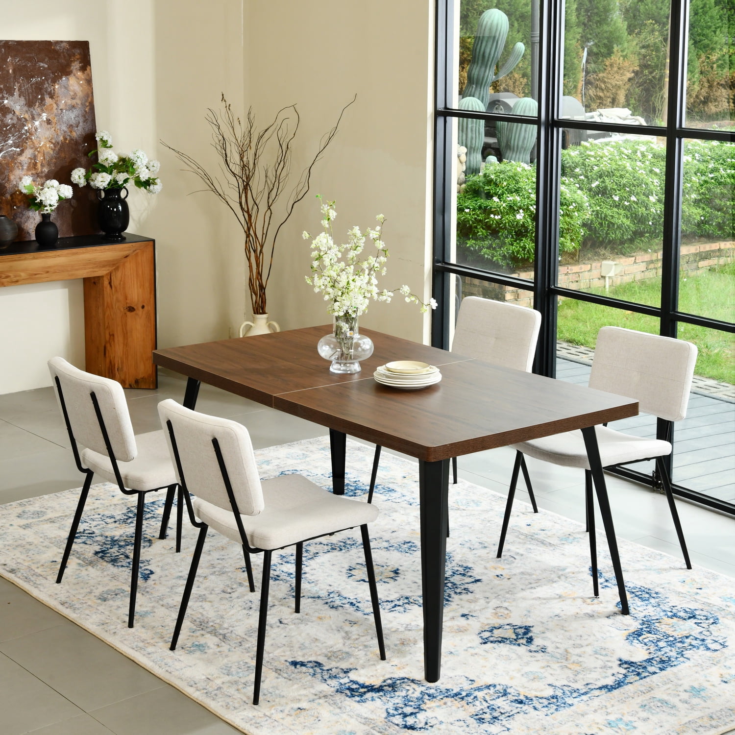 Table de salle à manger Homy Casa avec plateau de 160 cm x 80 cm d'épaisseur, pieds plats en métal, 6 couverts, pieds ajustables