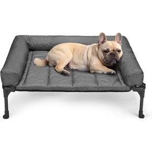 32.0"L x 25.0"W x 7.0"Th Black SilverCooling Elevated Dog Bed Add Removable Waterproof Bolster Cushion Mat, Raised Pet Cot with Breathable Teslin Mesh, No-Slip Feet, Dog Couch Bed for Indoor Outdoor,