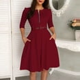 thumbnail image 1 of Ovzne Robes Grande Taille pour Femmes aux Formes Robe pour Femme Robe d'Été Décontractée Unie avec Ceinture et Fermeture Éclair Robe à Manches Longues Robe de Vacances à Manches Longues Liquidation, 1 of 7