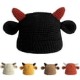 thumbnail image 2 of Bonnet Tricoté Cornes de Vache Oreilles Fait Main Épais Confortable Protection des Oreilles Extensible Automne Hiver Bonnet pour Femmes, 2 of 10