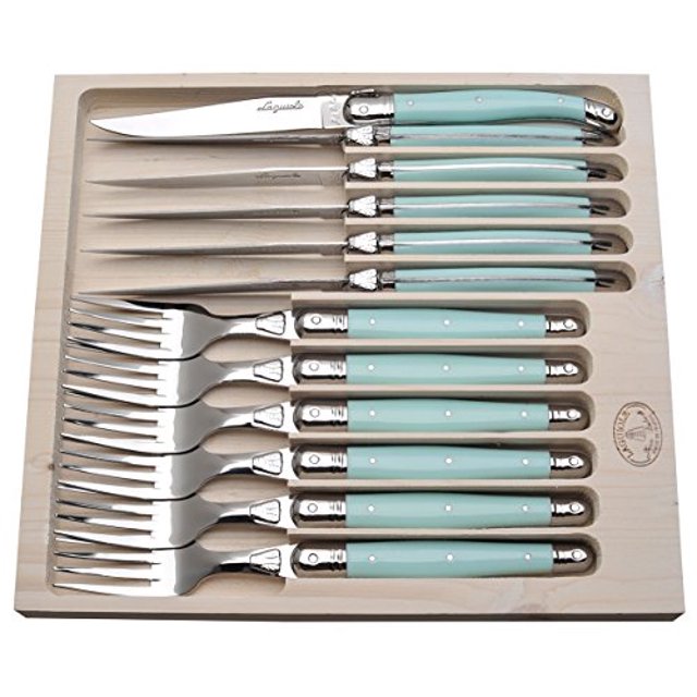 Jean Dubost JD97-13693.TQ 12 Piece Cutlery Set with with Handles, Turquoise