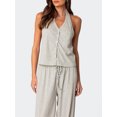 thumbnail image 4 of Diconna Women's 2 Piece Lounge Set Sleeveless Halter Neck Button Tops Casual Drawstring Pants Sleepwear Sets, 4 of 7