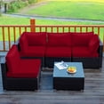 thumbnail image 3 of Costway 5PCS Patio Rattan Furniture Set Cushioned Sofa Chair Coffee Table Red, 3 of 9