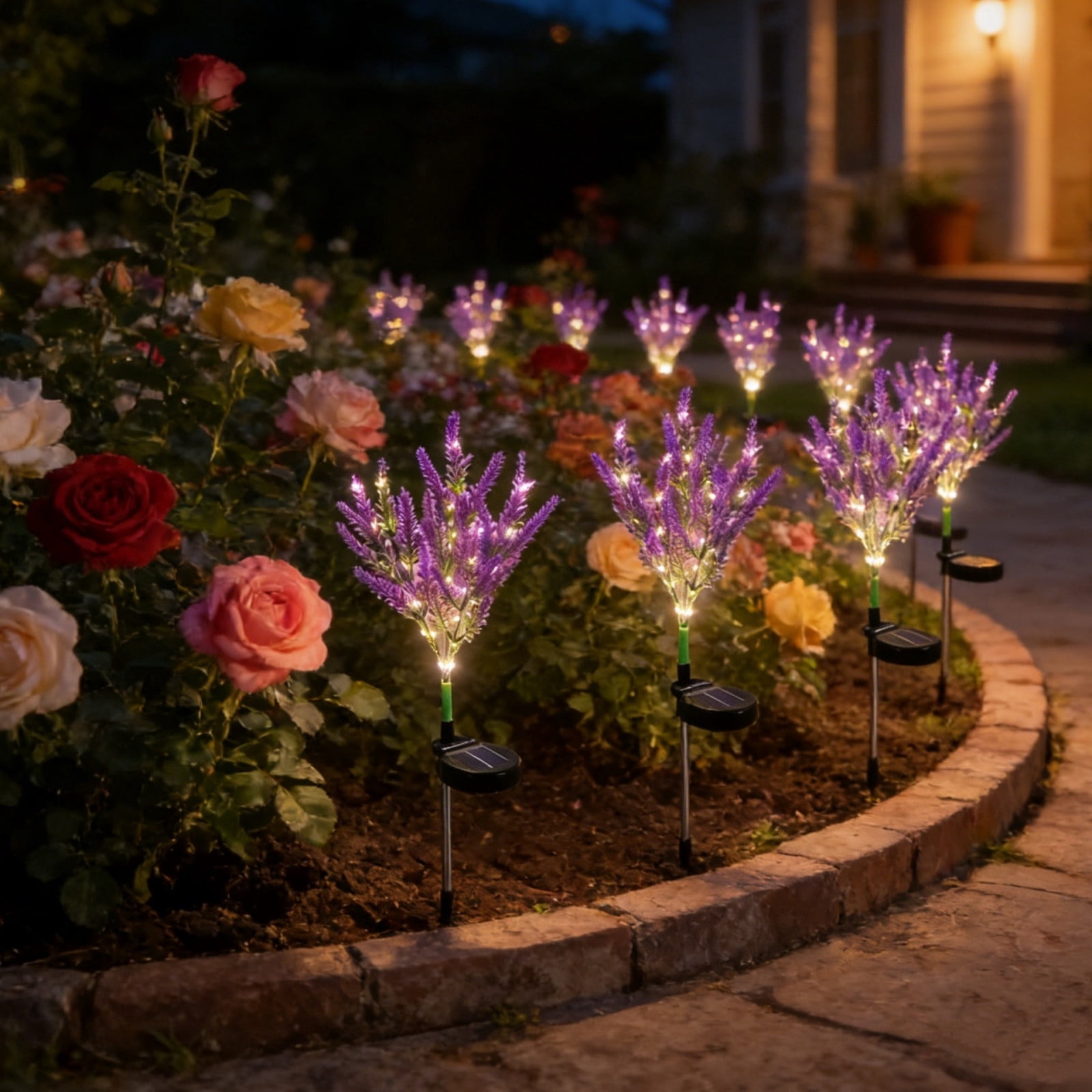 Solar Lavenders Led Garden Stake Lights, Artificial Flowers Outdoor Decor, Waterproof Solar Lights for Patio Pathways, 25.6", Purple, QFL