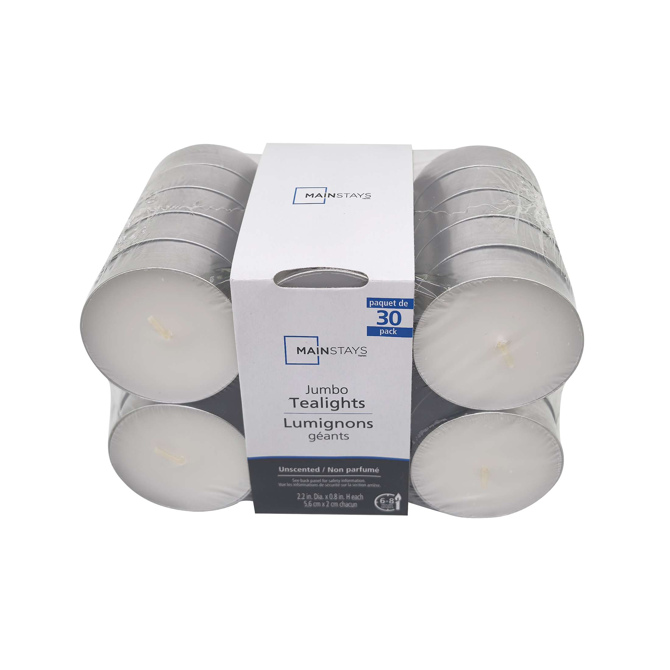 Lumignons géants blancs non parfumés Mainstays, paquet de 30