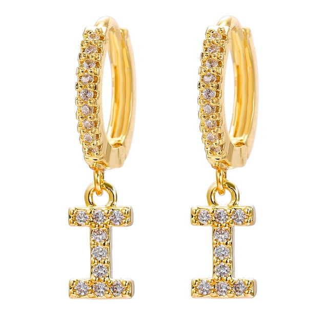 LSLJS Dainty Gold Plated Initial Hoop Earrings Letter Alphabet Dangle Earrings Fashion Sparkly Rhinestone Letter Initial Pendant Drop Earrings for Women Valent