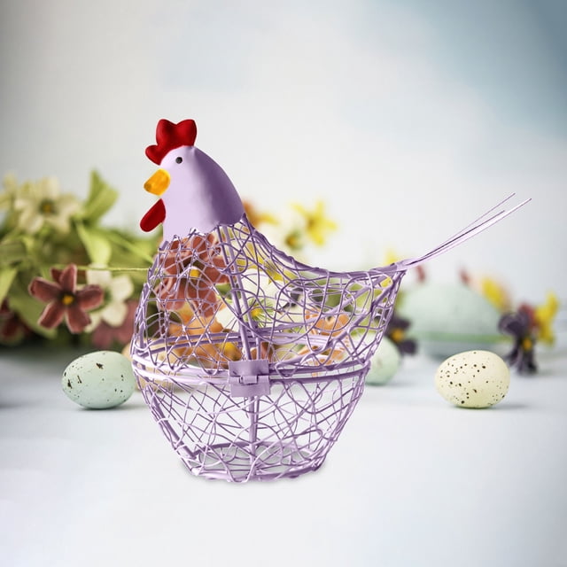 Iron Kitchen Basket Decoration, Chicken-Shaped Storage Rack for Eggs, Ginger & Garlic, Home Craft Wind Lamp for Kitchen, Dining Room & Party Decor, Green Iron Art