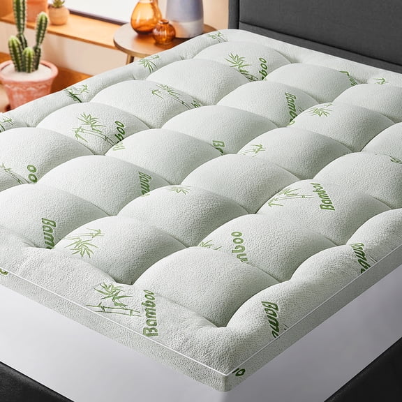 Bamboo Mattress Topper King for Back Pain,Extra Thick and Soft Mattress Pad with 8-21" Deep Elastic Pocket, Plush Soft Down