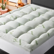 Bamboo Mattress Topper Queen for Back Pain,Extra Thick and Soft Mattress Pad with 8-21" Deep Elastic Pocket, Plush Soft Down，Green