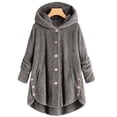 thumbnail image 2 of Qertyioot Women Plus Size Button Plush Tops Hooded Loose Cardigan Wool Coat Winter Jacket, 2 of 3