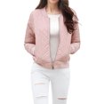 thumbnail image 2 of INSPIRE CHIC Blouson Matelassé Bomber à Col Montant à Fermeture à Glissière à Manches Raglan pour Femme TP Rose, 2 of 6