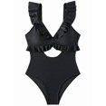 thumbnail image 1 of One Piece Swimsuit for Women Tummy Control Ruffle Bathing Suit V Neck Ruched Swim Suit Slimming Cutout Swimwear Black M, 1 of 7