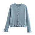 thumbnail image 1 of ManxiVoo Veste en Tricot à Garniture Superposée pour Femme, Bordure Décorative, Cardigan Décontracté, Manteau Confortable, Haut, Taille g, Bleu, 1 of 2