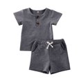 thumbnail image 1 of Baby Boy Girl 2PCS Outfits Short Sleeve Button Tee Shirt Drawstring Shorts Pants Casual Clothes Set, 1 of 8