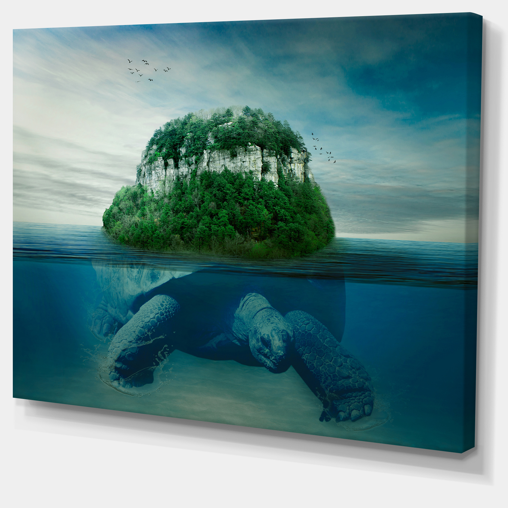 Design Art Giant Turtle Carrying Island Canvas Print