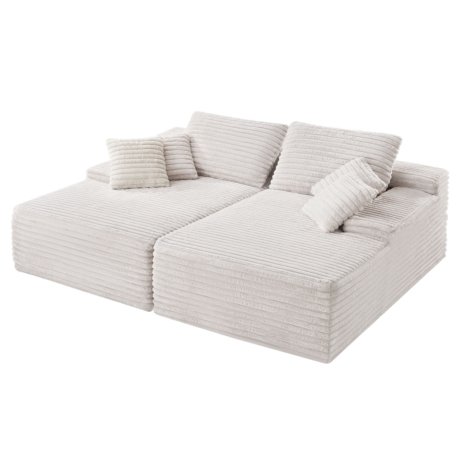 VEVOR Oversized Double Chaise Lounge 82.7 in Corduroy Sectional Loveseat Sofa Beige