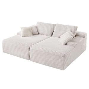 VEVOR Oversized Double Chaise Lounge 82.7 in Corduroy Sectional Loveseat Sofa Beige