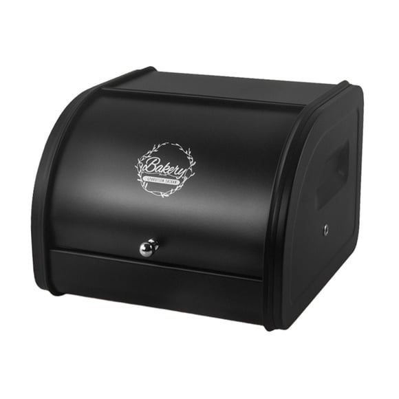 Rongfmy Bread Bin with Roll Lid Metal Bread Box Rustic for Countertop Multipurpose Bread black