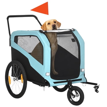 Aosom Remorque Vélo 2-en-1 pour Chien, Poussette pour Animal avec Attelage pour Grands Chiens, Bleu
