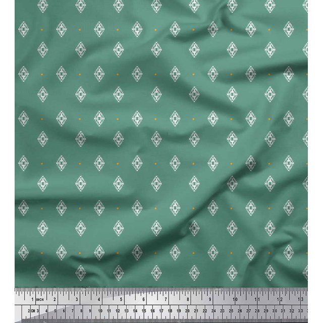 Soimoi Poly Georgette Fabric Dot & Geometric Ethnic Print Fabric by The Yard 52 Inch Wide