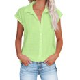 thumbnail image 1 of Timegard Hauts Grande Taille pour Femmes Coton Lin Manches Courtes Col en V Boutonné Blouse Décontractée, 1 of 6